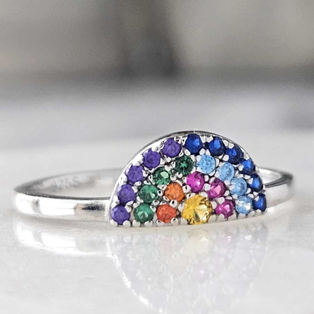 Rainbow Gemstone Ring, 925 Sterling Silver Charmed Aroma Good Vibes Only